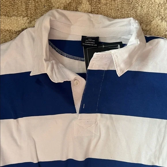 NWT- Charles River Apparel Men's Long Sleeve Shirt - Navy and White Stripes - Picture 3 of 5
